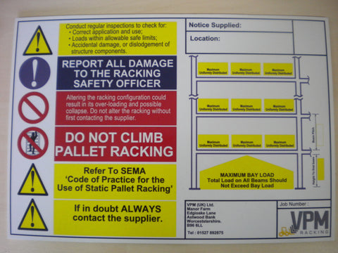 Pallet Racking Load Notice - VPM (UK) Ltd